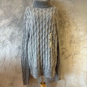 NWT Mutual Weave Cable Knit Turtleneck Sweater Gray Wmn’s XL